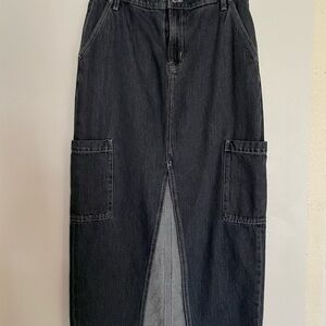 Old Navy Dark Blue Denim Midi Skirt with Front Slit